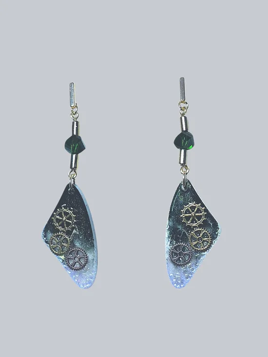 Green Ombre Steampunk Butterfly Earrings - Picture 3 of 3